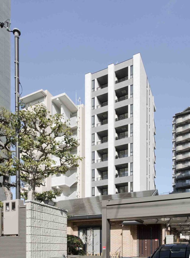 デザイナーズマンション、外観、タイル接着貼り、RC造、鉄筋コンクリート造、逆梁工法、モダン、名古屋市、昭和区桜山